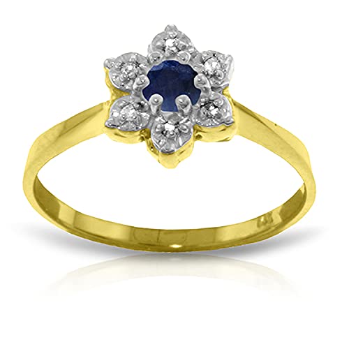 Galaxy Gold GG SIZE 7.0 0.19 Carat 14K Solid Yellow Gold Flower Sapphire Diamond Ring Natural Sapphire and Natural Diamonds High Polished Gold 14k Stamp