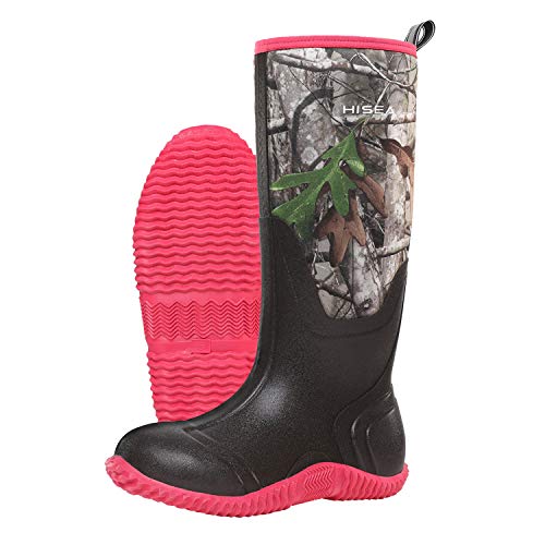 HISEA Women's Rain Boots, Knee High Rubber Boots Waterproof Insulated Neoprene Muck Boots, Durable Anti-Slip Outdoor Work Boots for Hunting Gardening Farming Yard Mud Working, Size 8 Camo