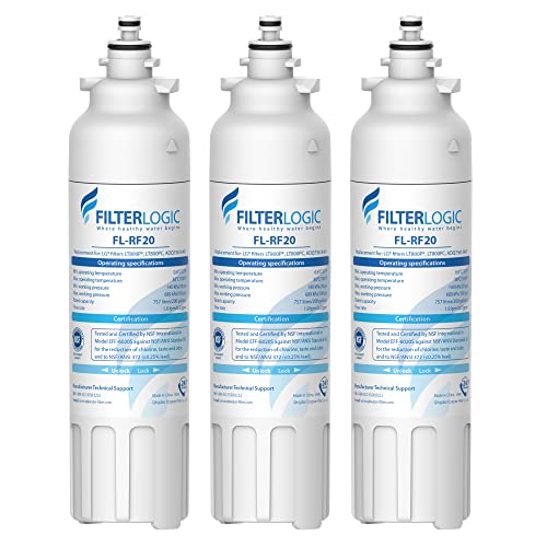 Filterlogic ADQ73613401 Refrigerator Water Filter, Replacement for LG LT800P, LT800PC, ADQ736134, ADQ73613402, LSXS26326S, LSXS26366S, LMXS30776S, LSXS26366D, LMXC23746S, 46-9490, 469490, Pack of 3