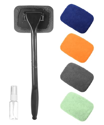 RACOONA Windshield Cleaning Tool,Car Cleaning Window Tool,Car Window Cleaner Tool,Car Accessories Car Window Cleaner with Unbreakable Extendable Handle and Microfiber Cloth for Auto Glass Wiper Car