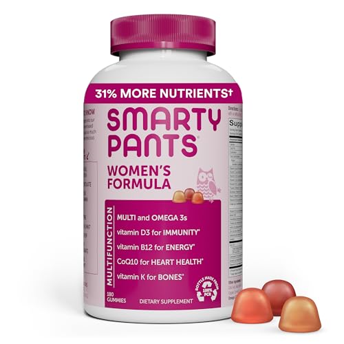 SmartyPants Women's Multivitamin Gummies: Omega 3 Fish Oil (EPA/DHA), Methylfolate, CoQ10, Vitamin D3, C, Vitamin B12, B6, Vitamin A, K & Zinc, Gluten Free, 180 Count (30 Day Supply)