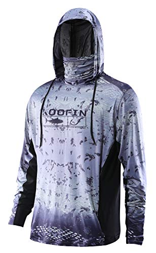 Performance Fishing Hoodie with Face Mask Sunblock Shirt Hooded Long Sleeve with Drawstrings Pocket,Grey, Medium