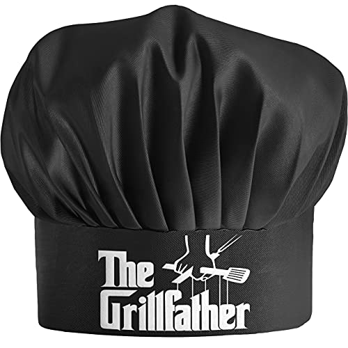 Chef Hat for Men - The Grillfather - Adjustable Funny Kitchen Cooking Hat for Dad Black