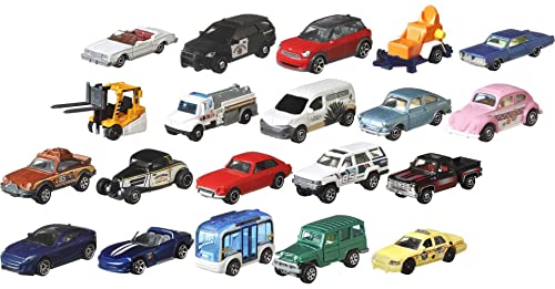 Matchbox Cars, 20-Pack of 1:64 Scale Die-Cast Toy Cars, Buses, Fire, Construction or Police Vehicles (Styles May Vary)