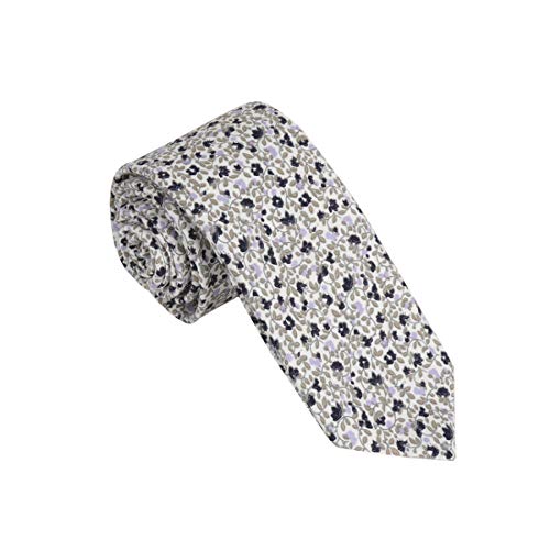 DAN SMITH Wedding Thin Neck Tie Pure Cotton Skinny Neck Tie Multi-Color Work Attire Relaxed Fit C.C.N.D.028 White,Medium Slate Blue,Midnight Blue Floral Print