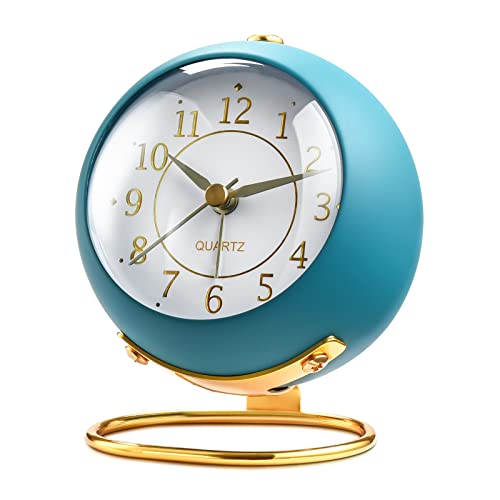 Analog Alarm Clocks,Retro Backlight Cute Simple Design Small Desk Clock with Night Light,Silent Non-Ticking,Battery Powered,for Kids,Bedroom,Travel,Kitchen,Bedside Desktop. (Blue)