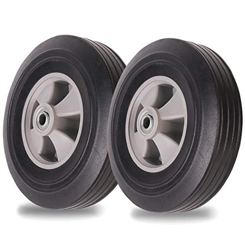 (2-Pack) AR-PRO 10' x 2.5' Flat Free Solid Rubber Tires and Wheel - 10 inch Solid Wheels with 5/8' Axles and 2.25 Offset Hub - Replacement Wheels for Hand Trucks Dolly and Wheelbarrows