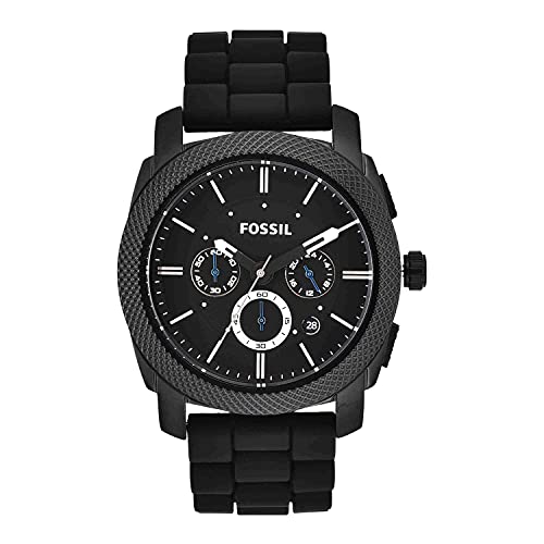 Fossil Men's Machine Quartz Stainless Steel and Silicone Chronograph Watch, Color: Black (Model: FS4487)