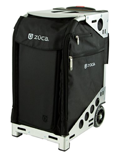 ZUCA Pro Artist Case - Rolling Makeup Train Case Black Bag and Silver Frame, with 5 Vinyl Utility Pouches and a Travel Cover