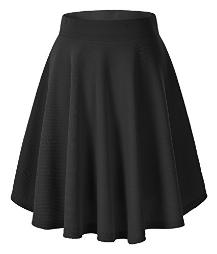 Urban CoCo Women's Basic Versatile Stretchy Flared Casual Midi Skater Skirt (Medium, Black)
