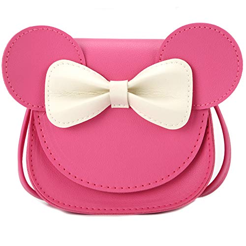 Ondeam Little Mouse Ear Bow Crossbody Purse,PU Shoulder Handbag for Kids Girls Toddlers(Rose Pink)