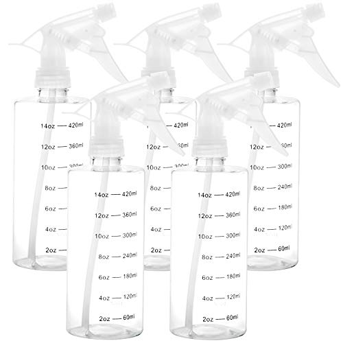 Youngever 5 Pack Empty Plastic Spray Bottles, Spray Bottles for Hair and Cleaning Solutions (16 Ounce)