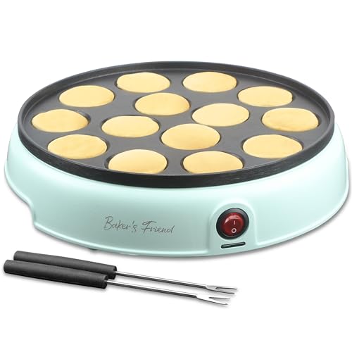 Baker's Friend Mini Pancakes Maker Machine, Dutch Mini Pancake Griddle, 14 Holes Electric Poffertjes Pan, Ideal for Breakfast, Snacks, Desserts & More