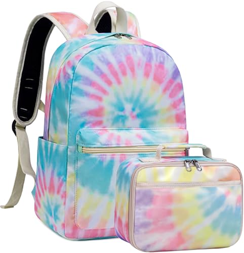 CAMTOP Backpack for Girls Kids School Backpack with Lunch Box Preschool Kindergarten BookBag Set (4-9 Years,Tie Dye Yellow)