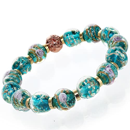 ARTSY Crafts Glow in The Dark Beads Bracelet 6-7', Ocean Blue Firefly Beads Stretch Bracelet, Luminous Murano Bead Healing Crystals Bracelets