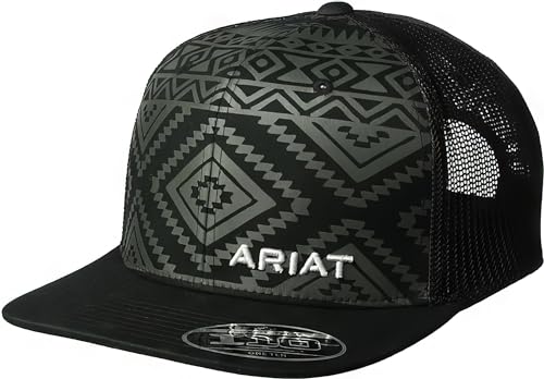 Ariat Men's Aztec Black Flat Bill Cap, One Size