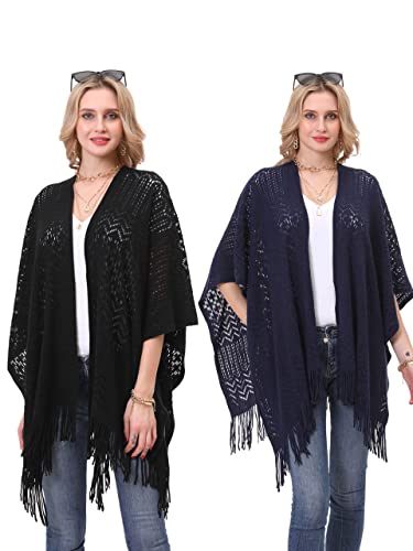 Knit Shawl Wrap for Women - Soul Young Ladies Fringe Knitted Poncho Blanket Cardigan Cape(One Size)