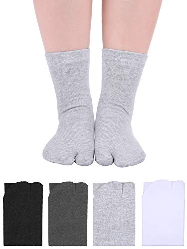 4 Pairs Flip Flop Socks Tabi Split Toe Socks Toe Socks for Men Women Supplies (Black, white, dark grey, light grey)