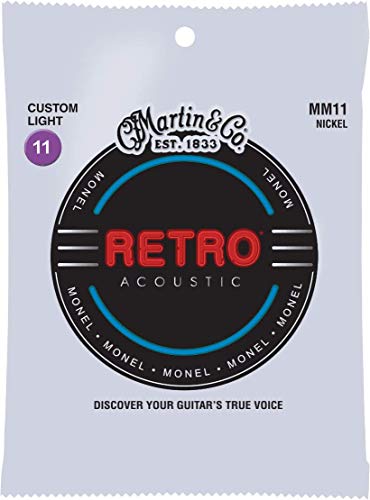 Martin Retro Acoustic Guitar Strings,11-52 Custom-Light-Gauge Monel, Nickel (6 str)
