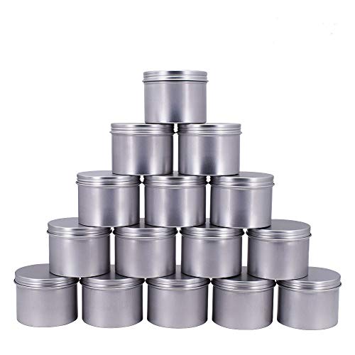 Healthcom 15 Packs 5 Oz 150ml Empty Silver Round Aluminum Tin Cans Screw Top Aroma Hair Wax Cosmetic Container Cream Box Makeup Pot Jars Tea Tin Storage Case for Accessories DIY Crafts Spice Candles