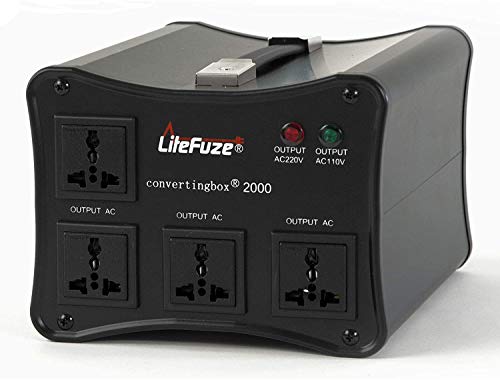 LiteFuze 2000W Voltage Converter Step-up/Down Auto Power Transformer - 110/120v to 220/240v - Heavy Duty – Circuit Breaker Protection – Converting Box Technology - Black