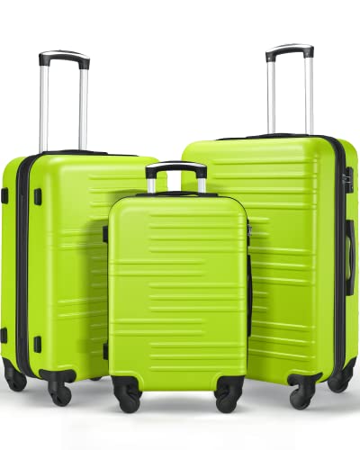 3 Piece Luggage Set Expandable (Only 24' & 28'), Hard Suitcase Set with Spinner Wheels and TSA Lock, Travel Luggage Set (Green Lime)