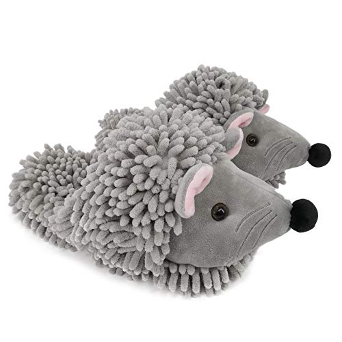 ofoot Womens & Childrens Cute Warm Fuzzy House Slippers Adult Furry Animal Shoes Non Slip Rubber Sole,Monkey Rabbit Koala Fox Owl Cat Lion Bunny Gorilla (Grey Rat,US 5-7