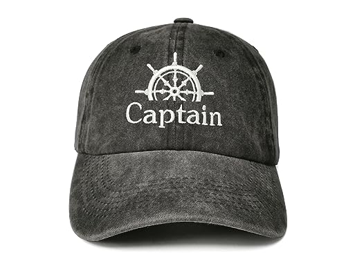 Enodtter Embroidered Captain Hat for Men Women, Washed Black Sailing Baseball Cap, Gift for Boating, Adjustable Summer Travel Dad Hat