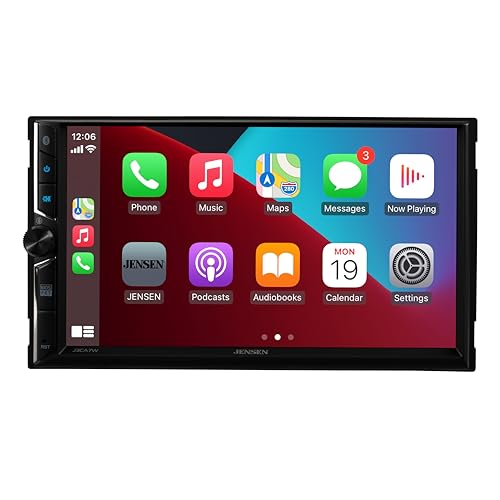 Jensen J3CA7W 7-inch Certified Apple CarPlay Android Auto Wired or Wireless | Double DIN Touchscreen Car Stereo Radio | Bluetooth | Backup Camera Input | USB Playback & Charge