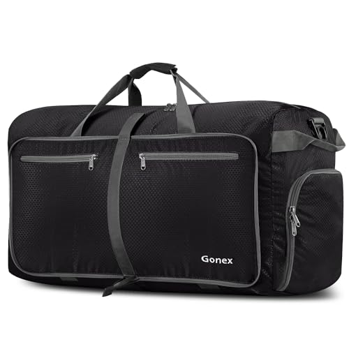 Gonex 100L Large Foldable Travel Duffle Bag with Shoes Compartment, Packable Lightweight Water Repellent Duffel Bag for Camping Gym Weekender Bag Black
