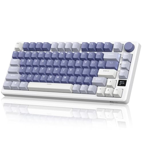 RK ROYAL KLUDGE M75 Mechanical Keyboard 2.4GHz/Bluetooth/USB-C Wired Gaming Keyboard 75% Layout 81 Keys Gasket Mounted with OLED Smart Display & Knob, RGB Backlight Hot-Swappable Red Switch