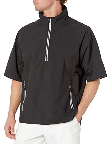 Zero Restriction Men's Power Torque 1/2 Sleeve Packable Rain Jacket, Black/Metallic Silver, Medium