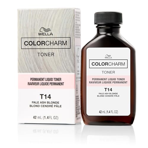 WELLA colorcharm Permanent Liquid Toners, Neutralize Brass, Free of Parabens, Vegan, T14 Pale Ash Blonde, 1.4 fl oz