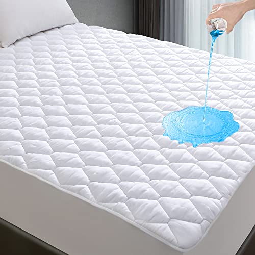 Lunsing Queen Mattress Protector, Waterproof Breathable Noiseless Queen Mattress Pad with Deep Pocket for 6-18 inches Mattress, White