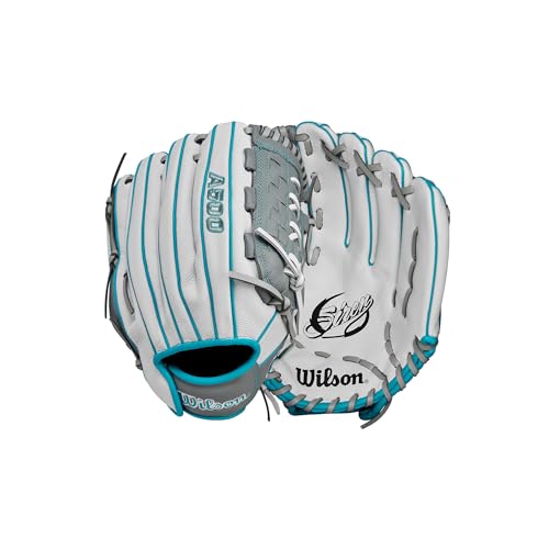 Wilson 2024 A500 Siren 11.75” Youth Infield Fastpitch Softball Glove - Rigth Hand Throw, White/Grey/Teal
