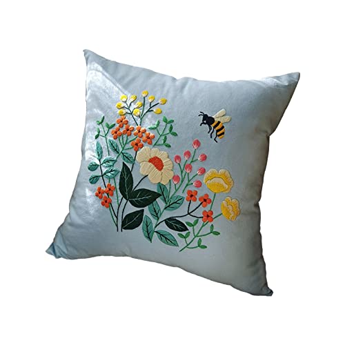 Gazechimp Embroidery Pillow Kit Crafts Home Decoration Cushion Cover with Flower Pattern 17×17 Inches Decorative Pillow Cover for Beginners, Style B