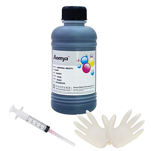 Aomya Black Ink Refill Kit 250ml Universal Dye Bulk Ink for Canon HP Epsn Brother Inkjet Printers Refillable Cartridge CISS CIS System (9 oz) with Syringe&Glove…