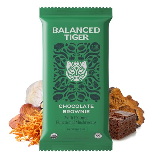 Organic Functional Mushroom Protein Bars | Full Dose (1500mg) Lions Mane, Chaga, Reishi & Cordyceps Bars | Vegan Protein Bars, Adaptogens, Superfoods Protein Bars | Chocolate Brownie Flavor