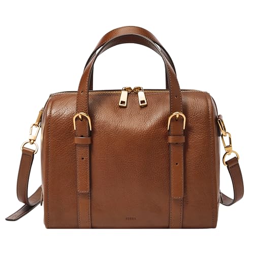 Fossil Women's Carlie Leather Satchel Purse Handbag, Brown (Model: ZB1772200)