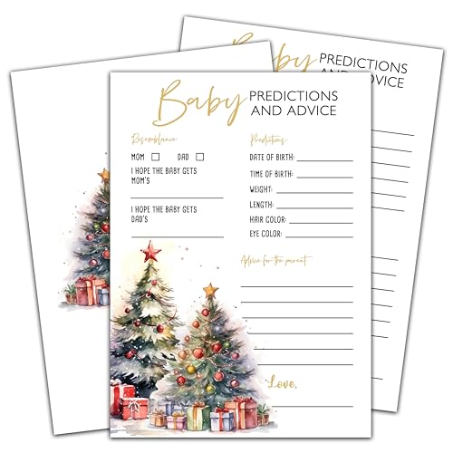 Christmas Baby Shower Game - 30 Double Side Baby Prediction and Advice Game Cards - Winter Xmas Tree Gender Neutral Baby Shower Party Decorations Supplies Favors - A03