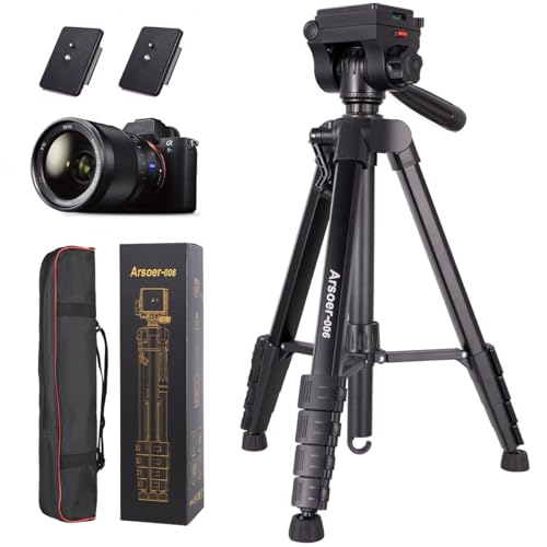 Camera Tripod, 74' DSLR Camera Tripod with 2 QR Plates for Sony/Nikon/Canon, Lightweight Video Tripod Stand for Travelling, Phone Tripod with Fluid Head/Phone Holder/Wireless Remote Max.Load 6kg 175