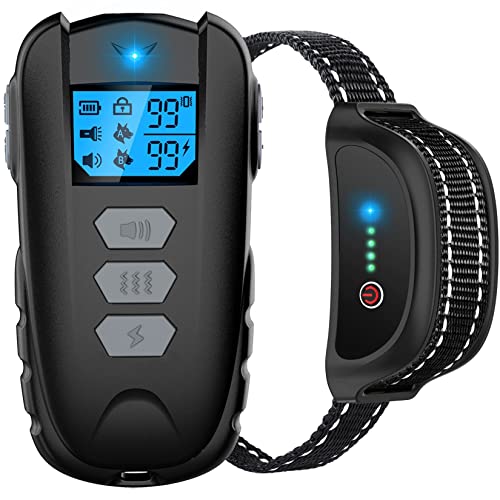 Asrcs Dog Training Collar with Remote, Waterproof Dog Collar with Beep Vibration Shock, Adjustable 0 to 99 Shock Vibration Levels Dog Training Set for Small Medium Large Dogs