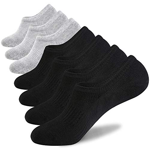 WANDER No Show Socks Mens 7 Pairs Cotton Thin Non Slip Low Cut Mens Invisible Casual Socks (4black+3grey, Size 9-11)