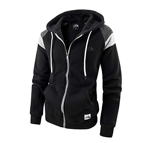 LAIWANG Men's Full Zip Fleece Hoodie zippered Color Block hooded slim Fit Long Sleeve Lightweight Sweatshirt With Pocket (New 08# Black, l)