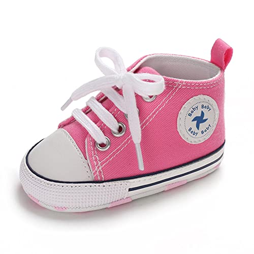 Unisex Baby Girls Boys Shoes Infant Soft Sole Canvas Newborn First Walkers High Top Anti-Slip Sneakers (a1/Pink, Infant, 6_12Months)