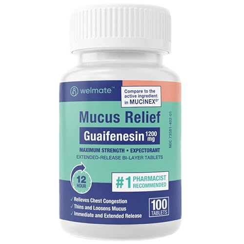 WELMATE Mucus Relief | Guaifenesin 1200 Mg Maximum Strength | 100 Count Extended-Release Bi-Layer Tablets