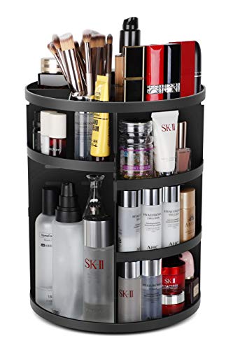 Syntus 360 Rotating Makeup Organizer, Adjustable Bathroom Makeup Spinning Storage Holder, Large Capacity Carousel Cosmetics Display Cases for Vanity, Skincare, Countertop Organization, Black