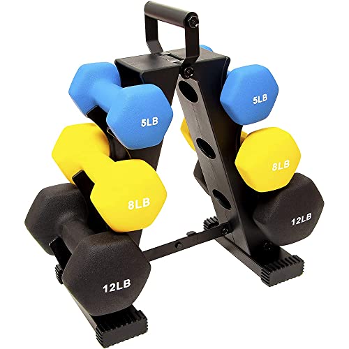 BalanceFrom Colored Neoprene Coated Dumbbell Set with Stand, 50-Pound Set (3 Pairs of 5lbs, 8lbs and 12lbs)