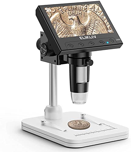 Elikliv Microscope, LCD Digital Coin Microscope 1000x, Coin Magnifier with 8 Adjustable LED Lights, PC View Compatible with Windows, EDM4, 4.3 Inch