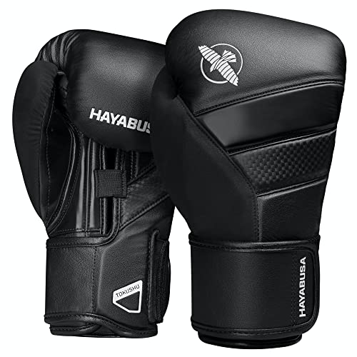 Hayabusa T3 Boxing Gloves for Men and Women Wrist and Knuckle Protection, Dual-X Hook and Loop Closure, Splinted Wrist Support, 5 Layer Foam Knuckle Padding - Black, 12 oz